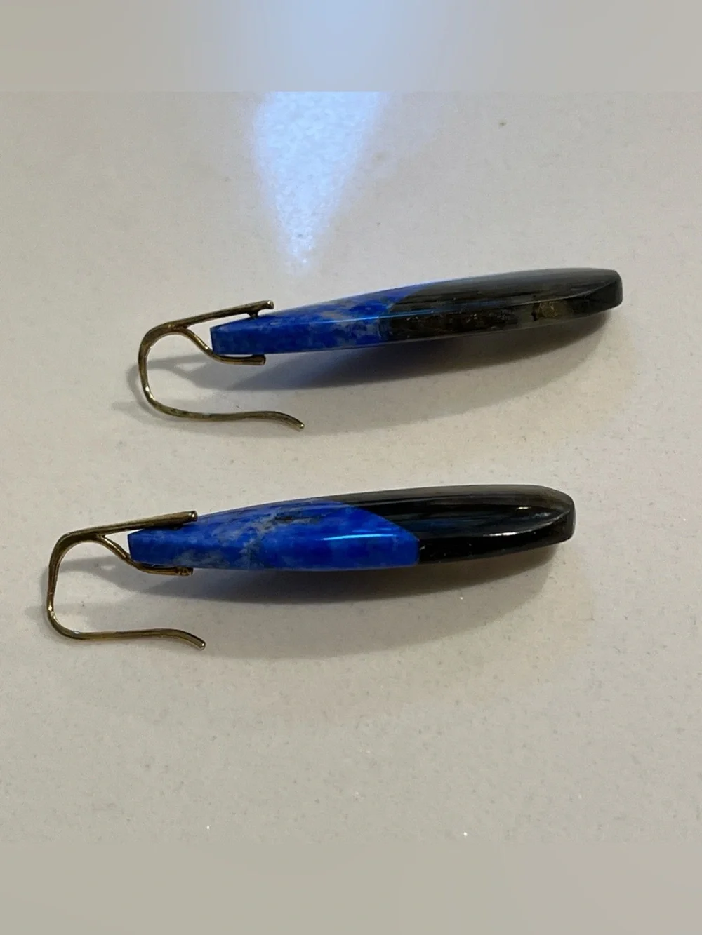 Natural Labradorite Lapis Lazuli Earrings 925 Sterling Gold Plat Dangle Tear Drp